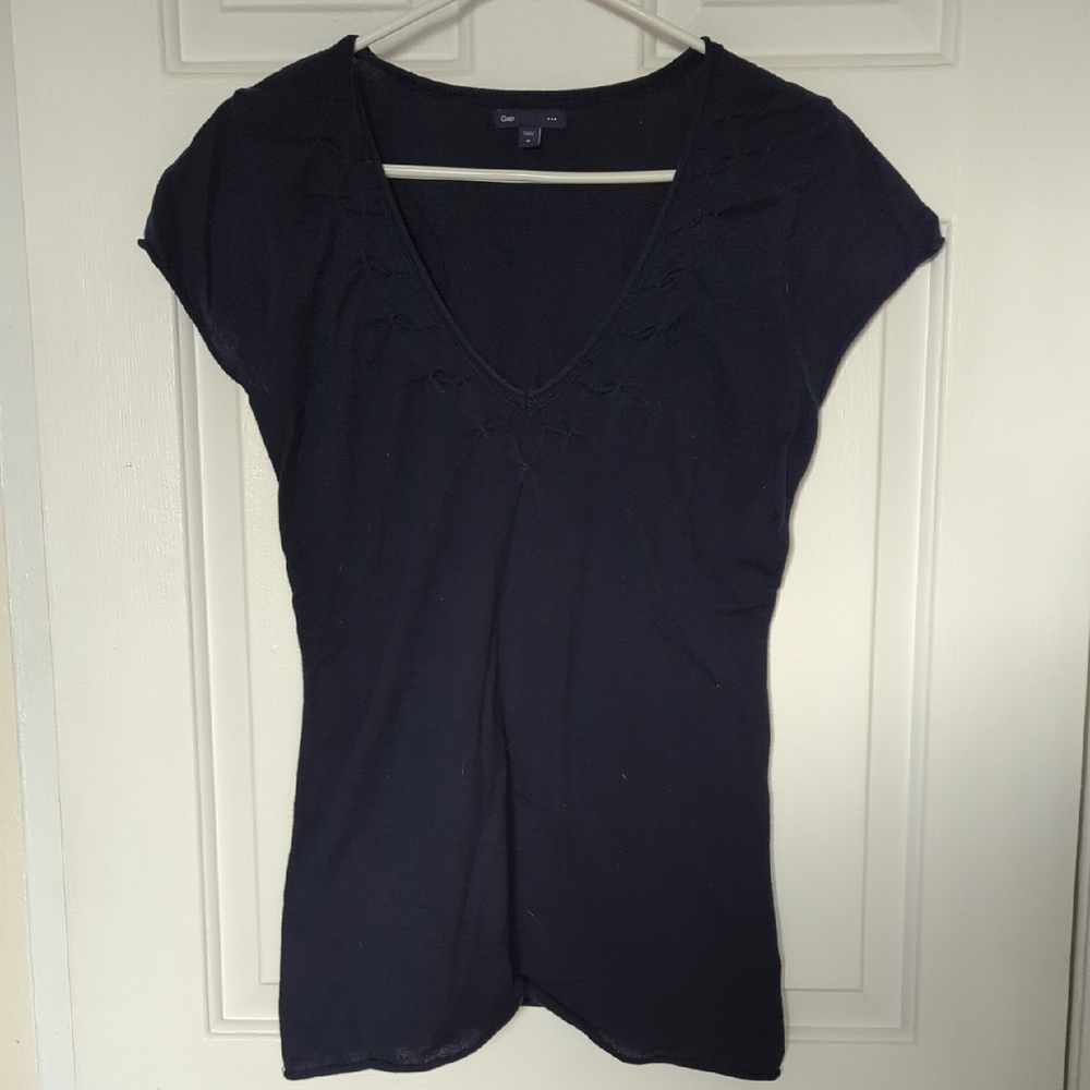 GAP Navy V-Neck Short Sleeve Knit Top
